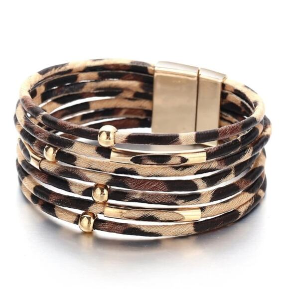 GALLANT & GRACE  Multilayer Leopard Print Wrap Bracelet - Picture 1 of 4